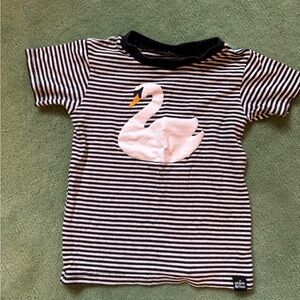 N/A Striped Black and White Kids Shirt with Swan Design